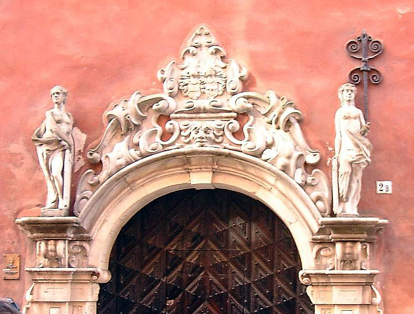 Stone sculptures and facade details at Stora Nygatan 2B in Stockholm, the Labour Court's address.