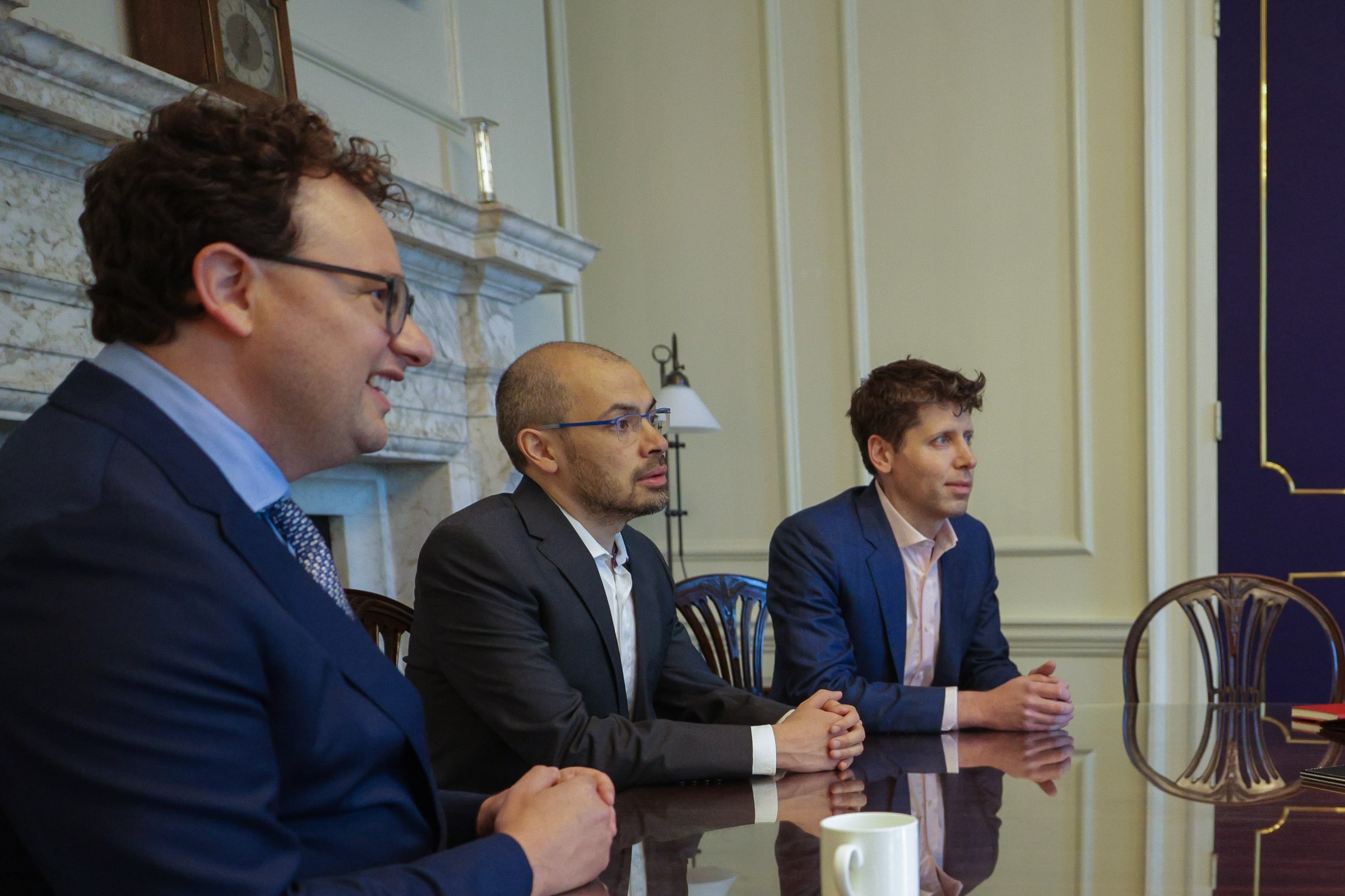 Dario Amodei, Demis Hassabis and Sam Altman meet at 10 Downing Street in May 2023.