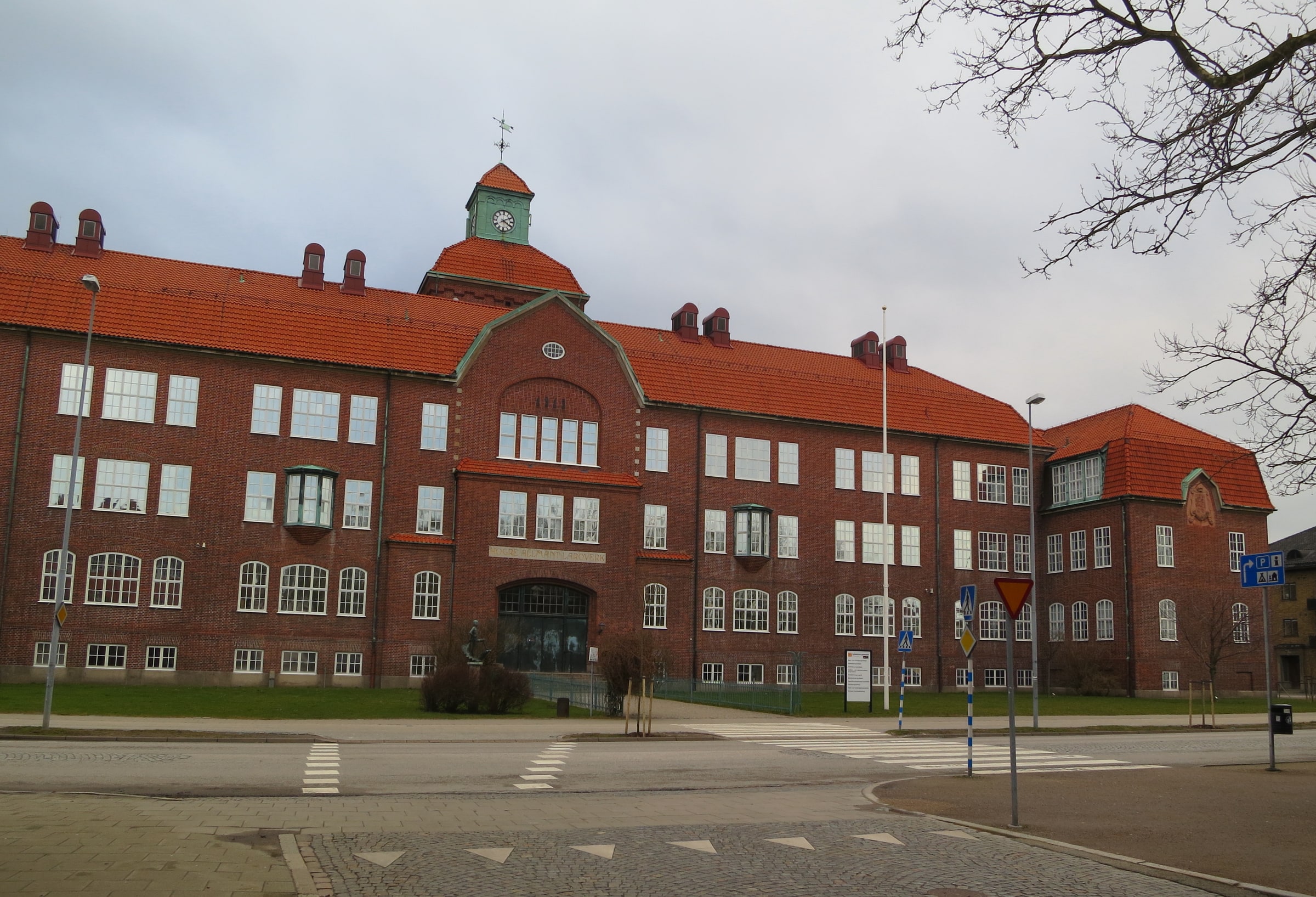 The red-brick Österportsgymnasiet building in Ystad.