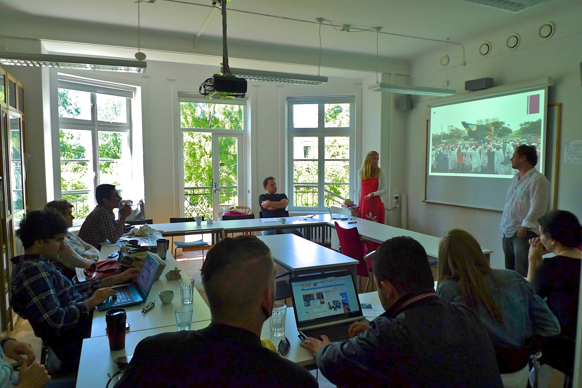 A classroom session with laptops and a projected presentation at Lund University in 2011.