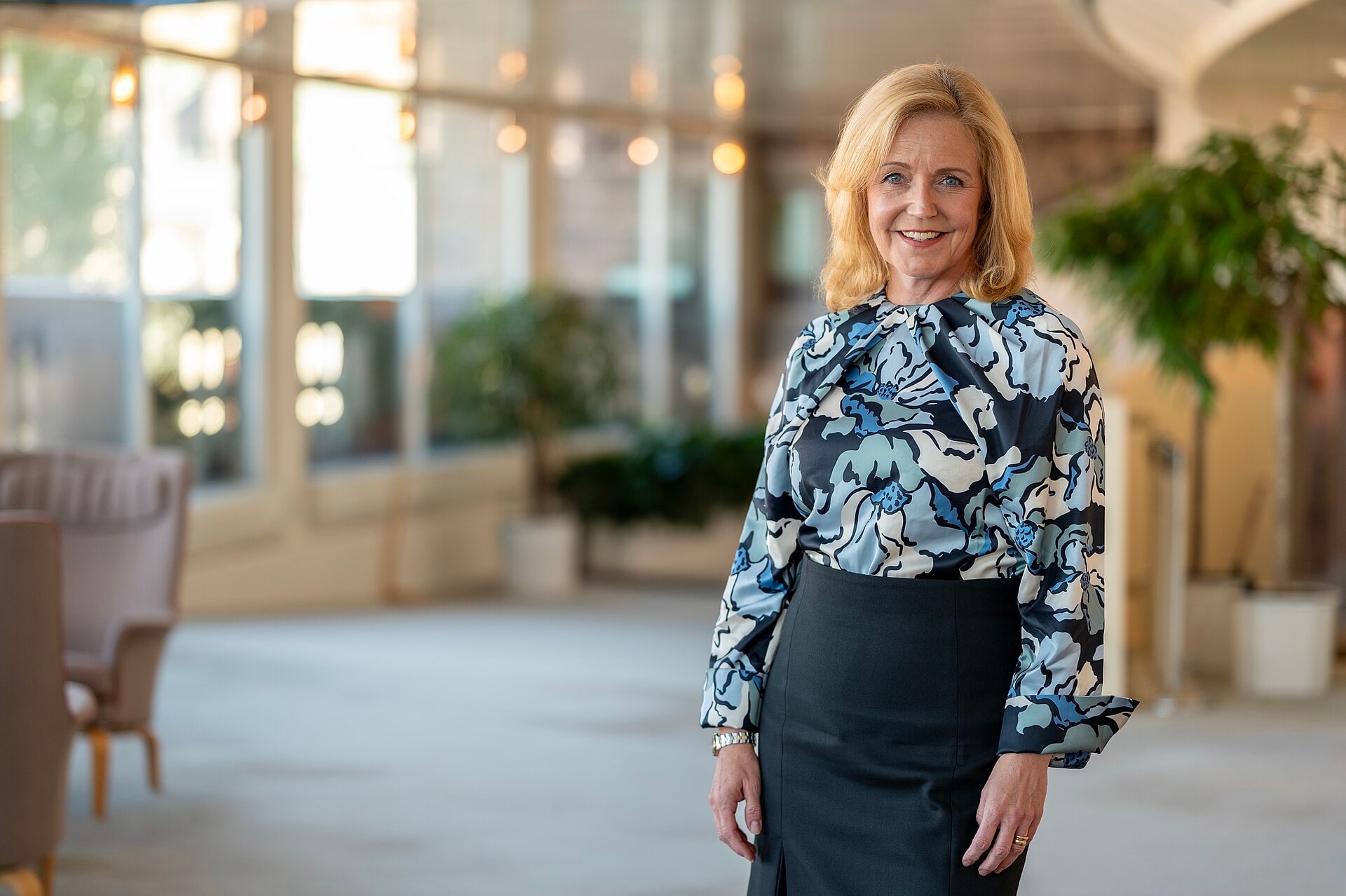 Centre Party leader Elisabeth Thand Ringqvist in a posed indoor portrait.