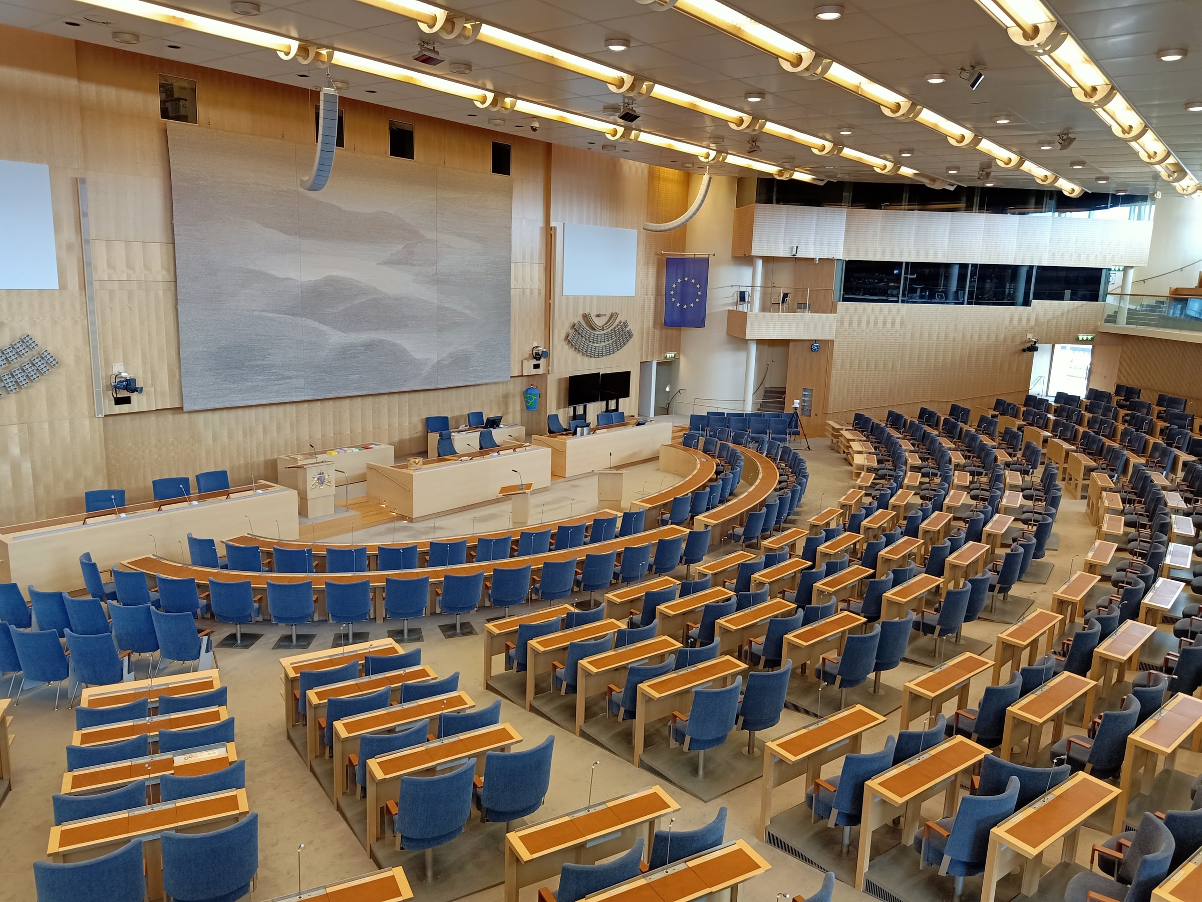 The Swedish parliament chamber, photographed in August2019.