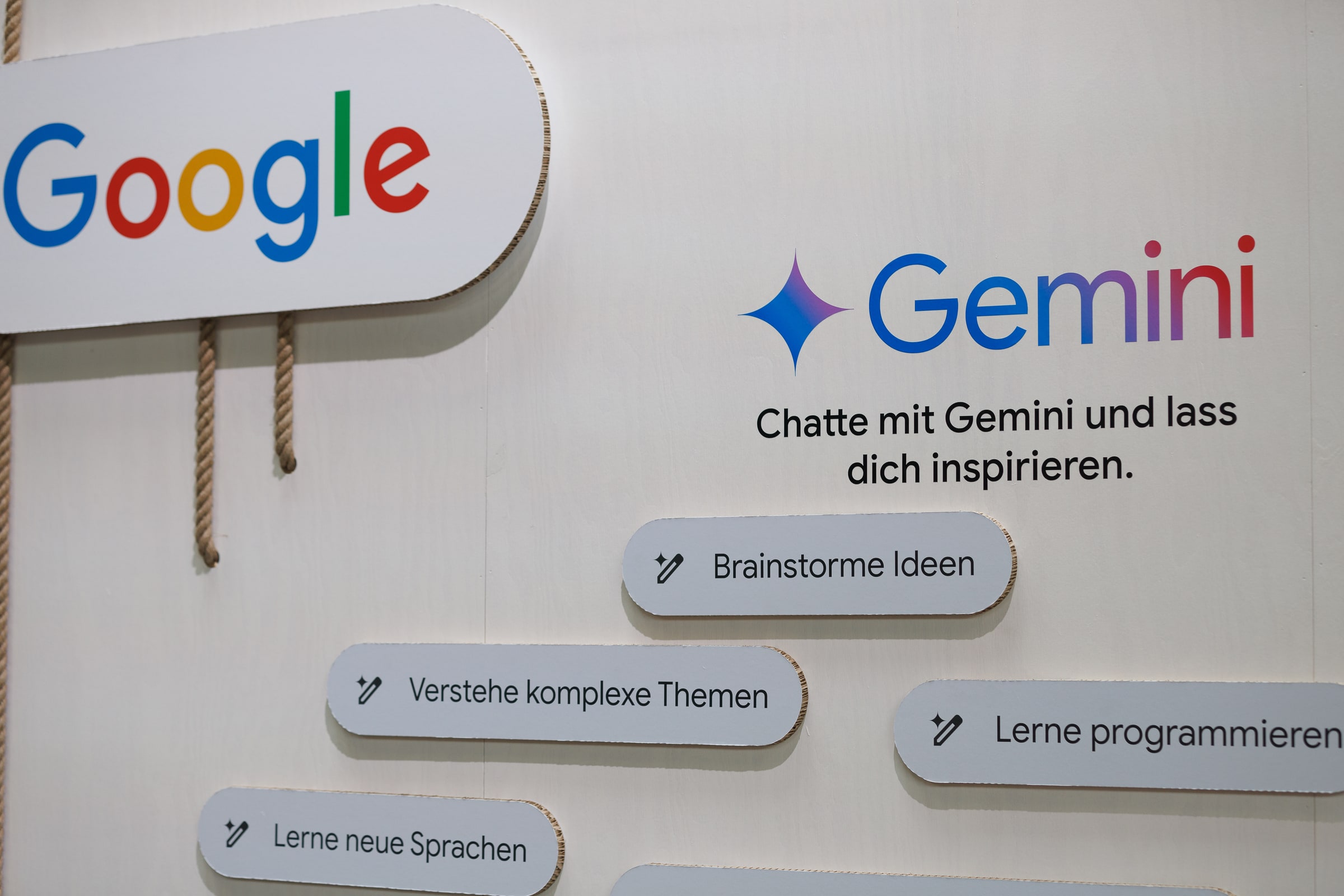 Google and Gemini branding on a physical display at the re:publica conference.