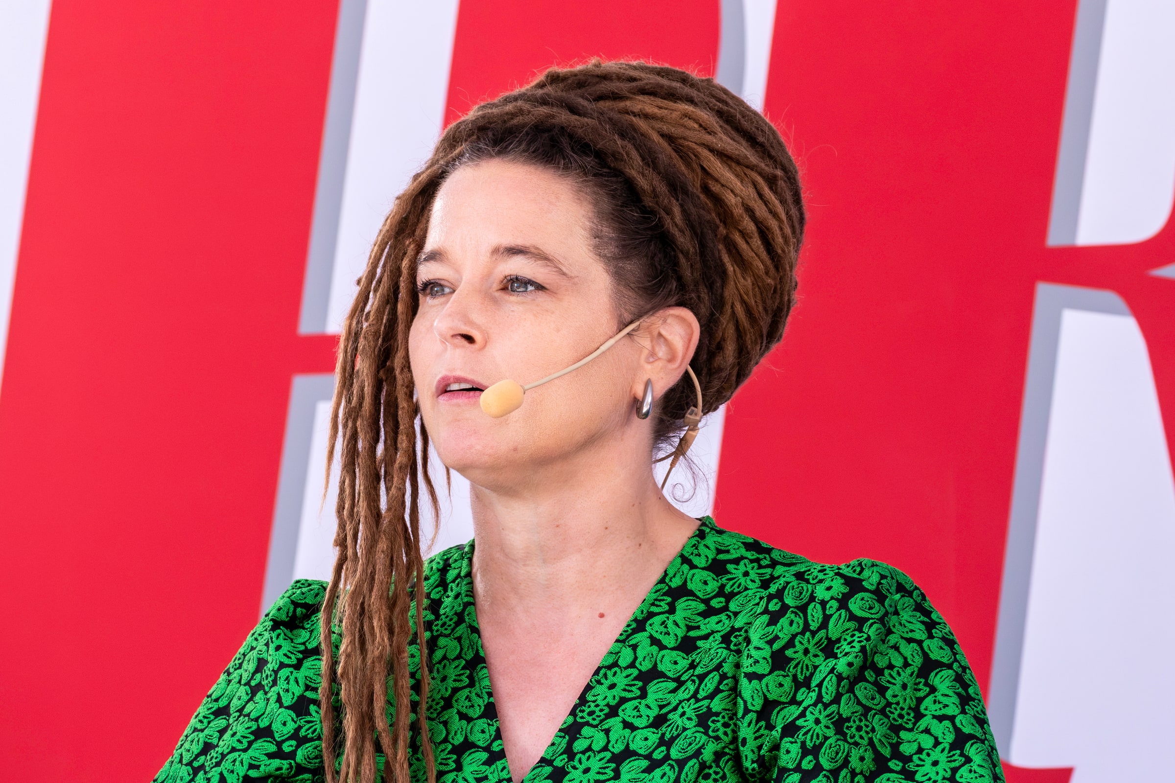 Amanda Lind speaking at Almedalen in June 2026.