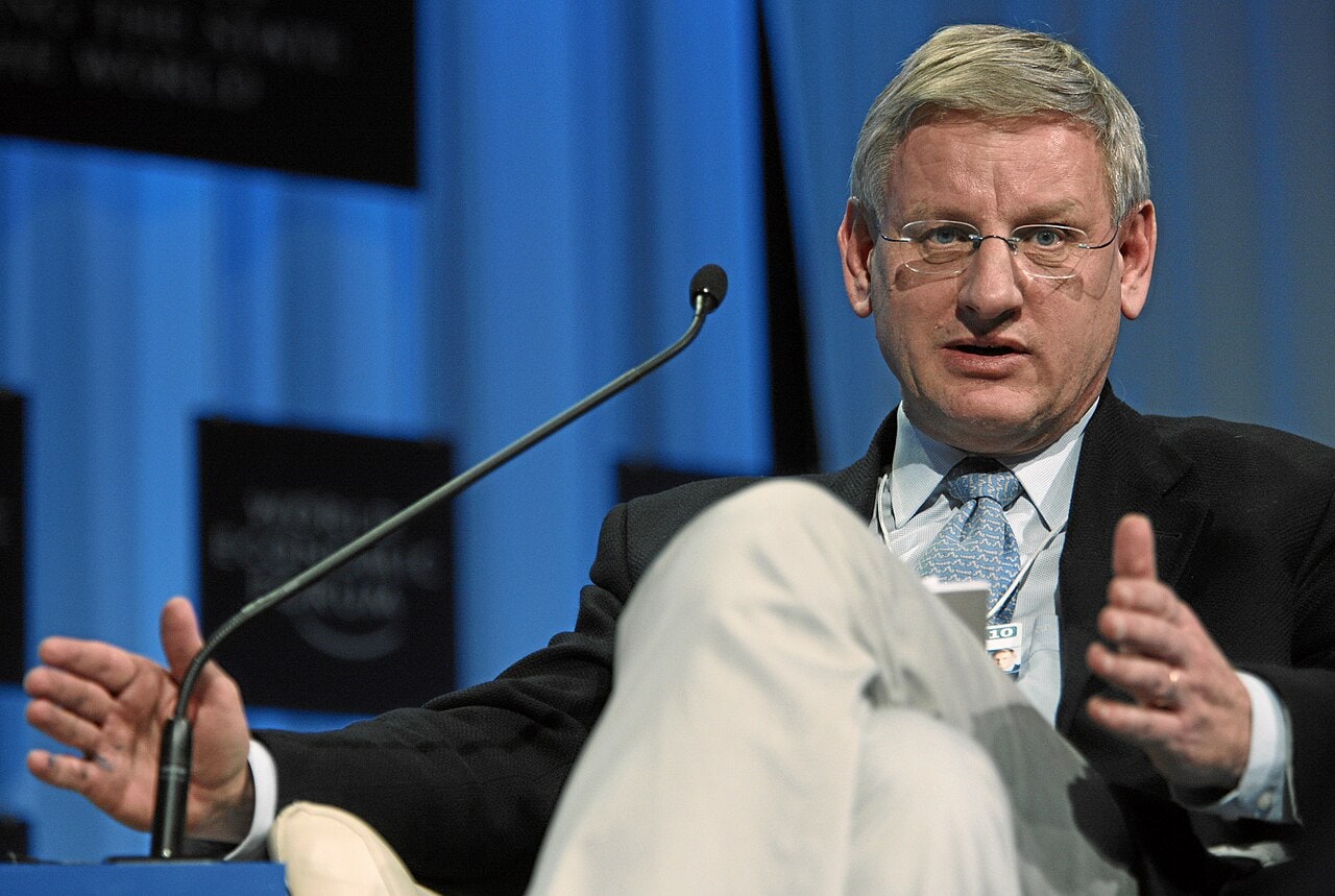 Carl Bildt speaks during a World Economic Forum session in Davos in January 2010.