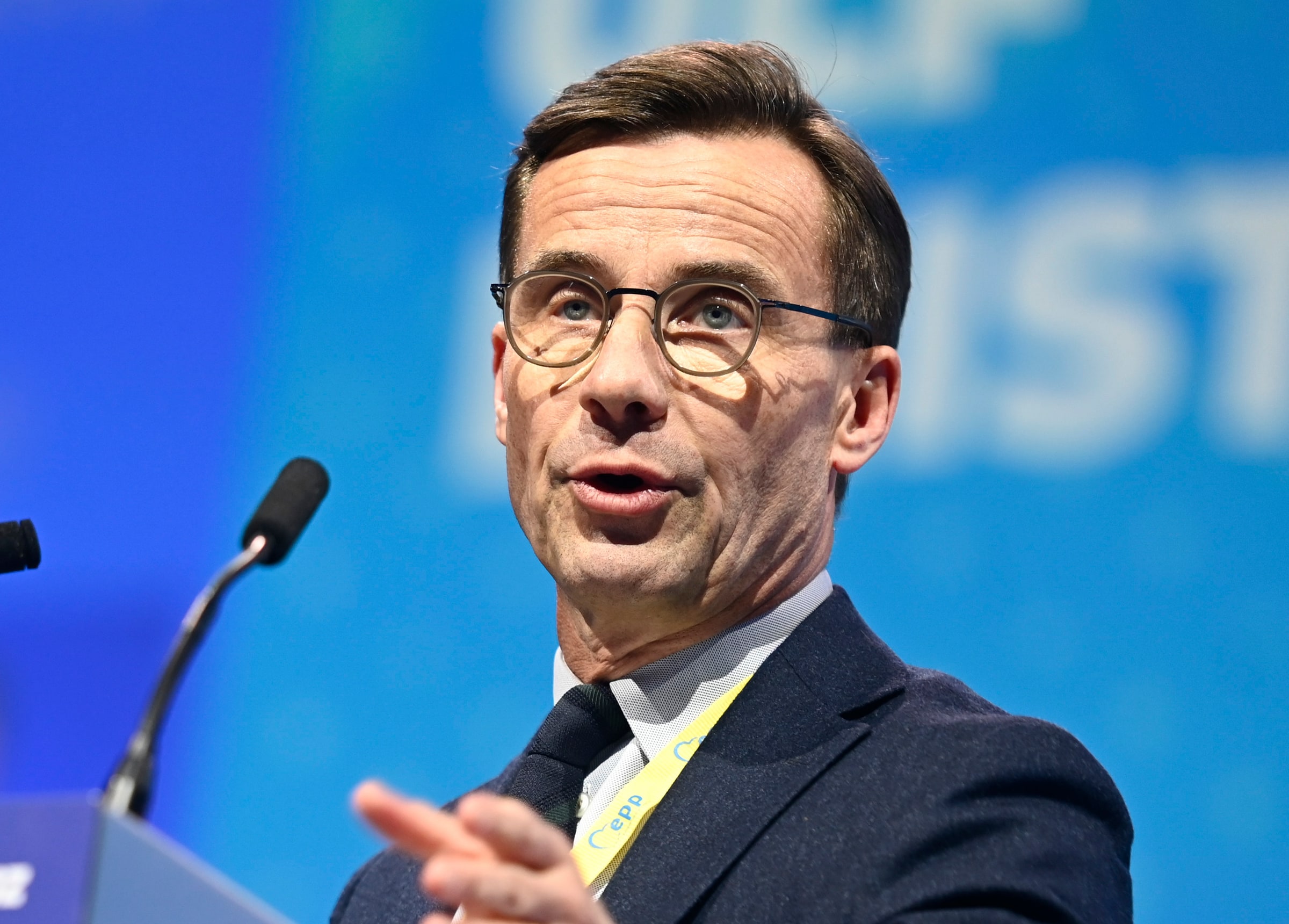 Ulf Kristersson speaking at the EPP Congress in Zagreb in 2019