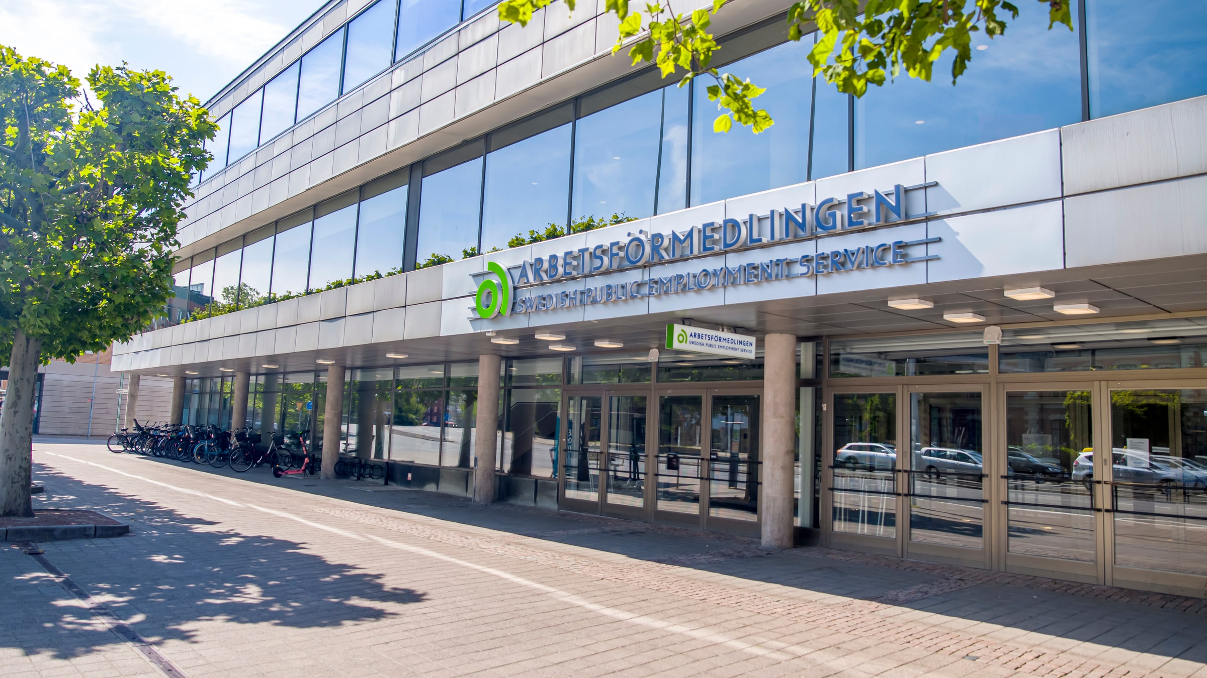The Arbetsförmedlingen office in Malmö, photographed from the pavement in daylight.