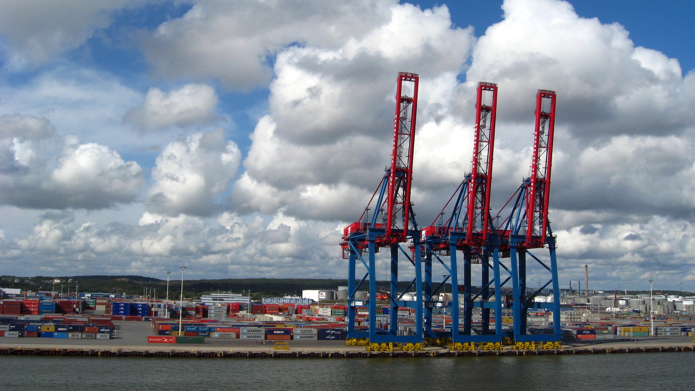 Container cranes and mixed cargo at Gothenburg harbour