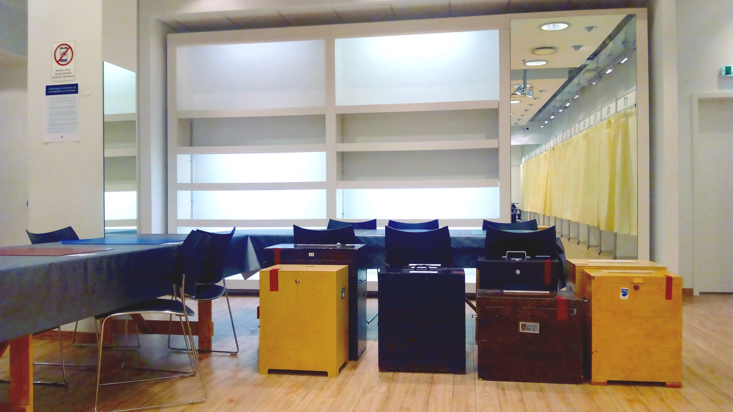 Ballot boxes and voting booths at an Icelandic advance-voting site.