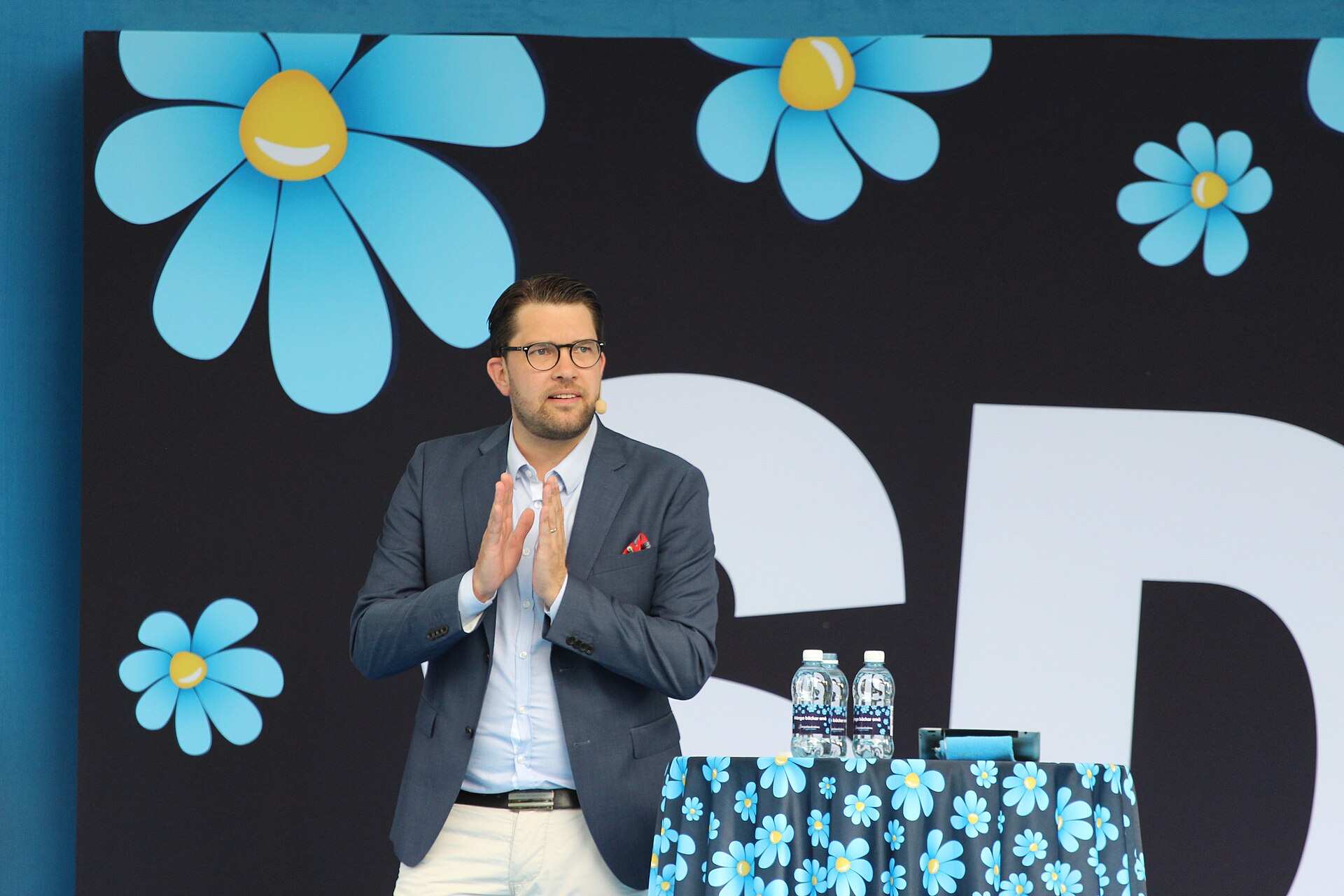 Sweden Democrats leader Jimmie Åkesson speaking at Almedalen Week in 2017.