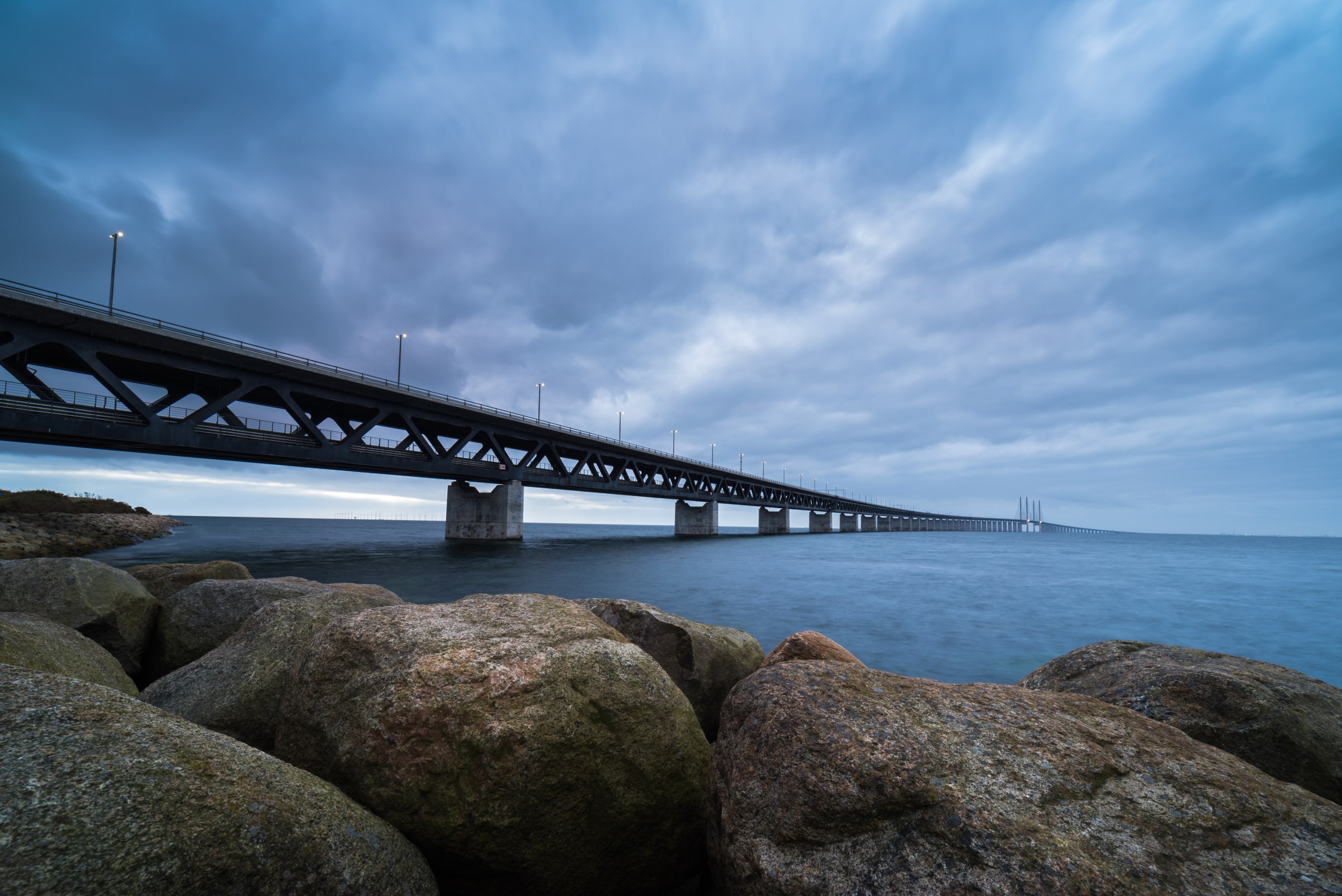 The Øresund Bridge crosses the strait between Sweden and Denmark.