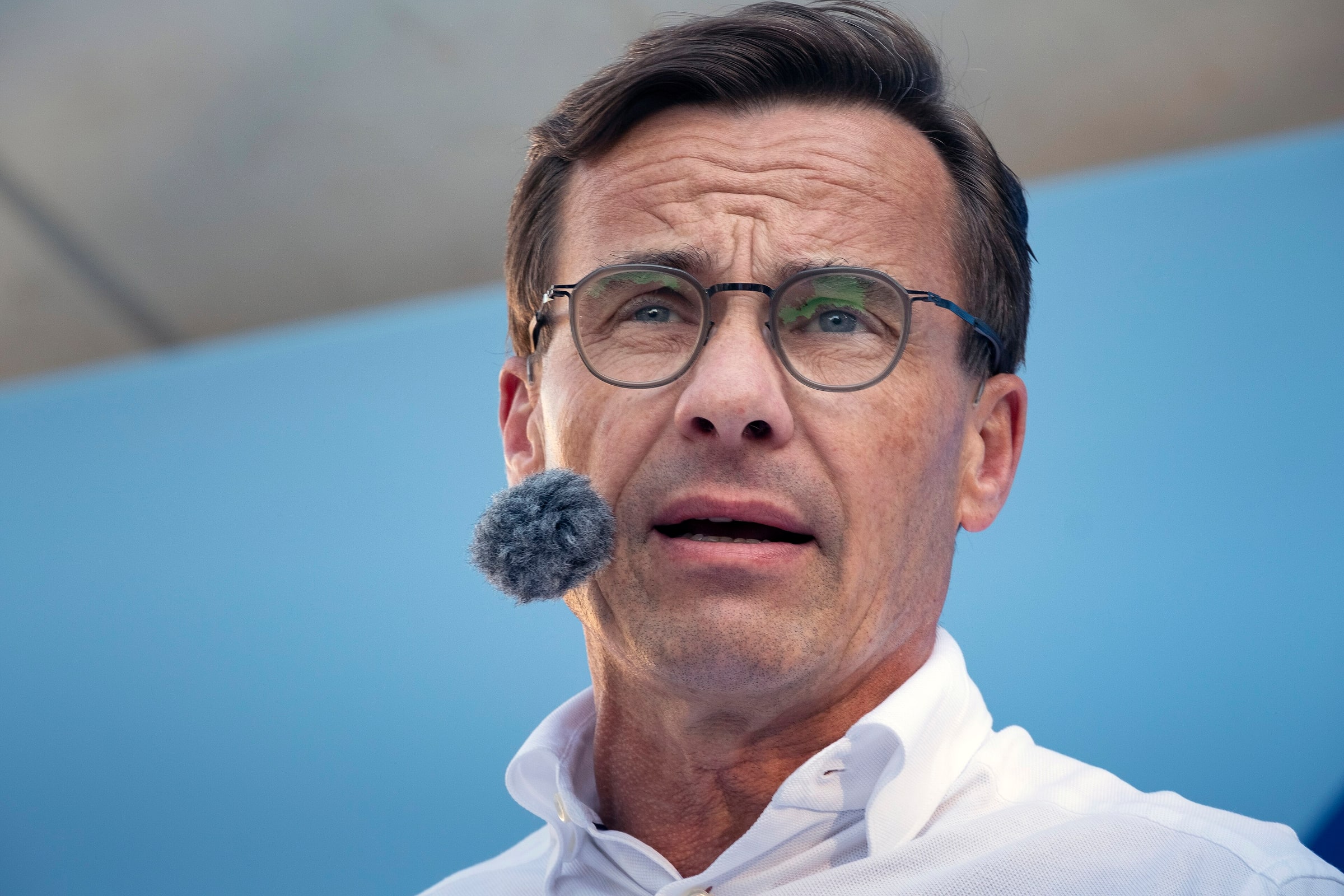 Moderate leader Ulf Kristersson speaks at Almedalen Week in July 2019.